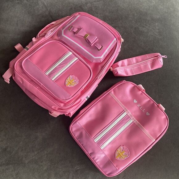 Kids Rolling Pink Wheeled Backpack Lunchbox & Pencil Case (6 wheels) NEW - Picture 2 of 8